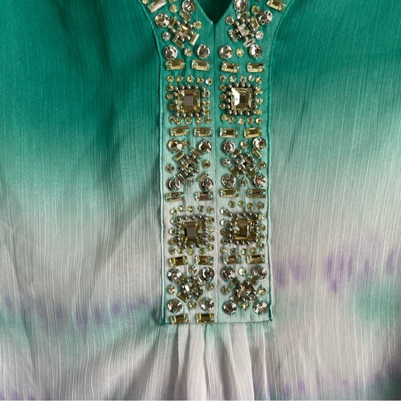 Laura Ashley Women’s Gradient Aqua white purple‎ swim coverup Size 2X sheer - Picture 2 of 6